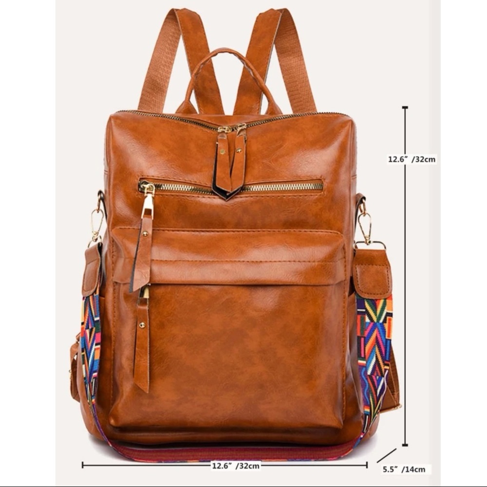 Camel zipper detail vegan leather mini back pack - Picture 8 of 9
